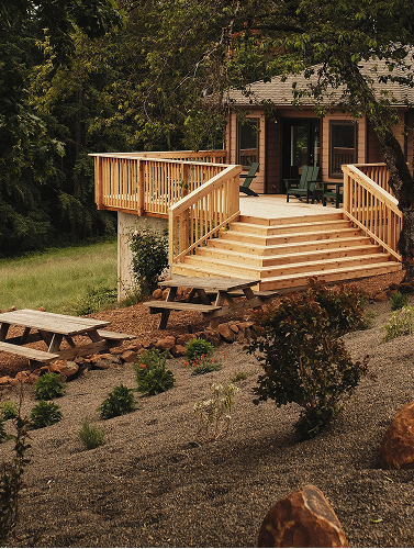 <p>The newly built and furnished deck is the perfect spot to take in views of the Evening Land properties. On a clear day, you can even see all three Oregon peaks on the horizon.</p>